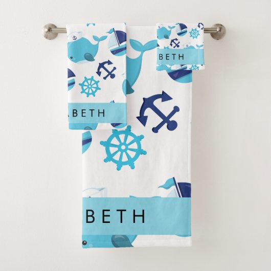 Muster von Walen, Blauen Walen, Ihr Name Badhandtuch Set (Insitu)