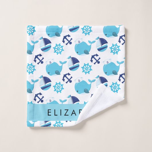 Muster von Walen, Blauen Walen, Ihr Name Badhandtuch Set (Waschlappen)