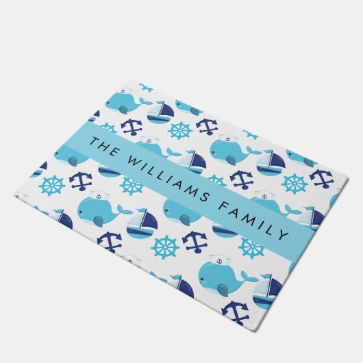 Muster von Walen, Blauen Walen, Ihr Name Fußmatte (Schrägansicht)