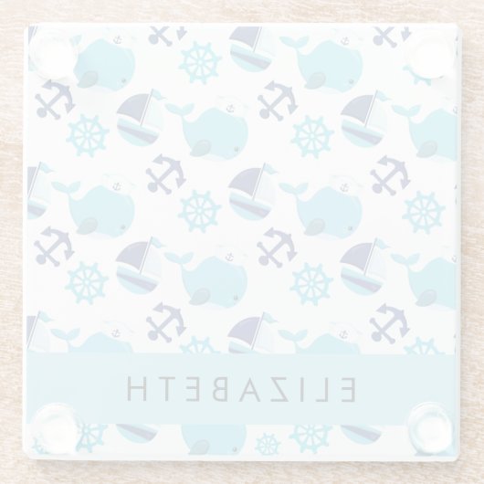 Muster von Walen, Blauen Walen, Ihr Name Glasuntersetzer (Rückseite)