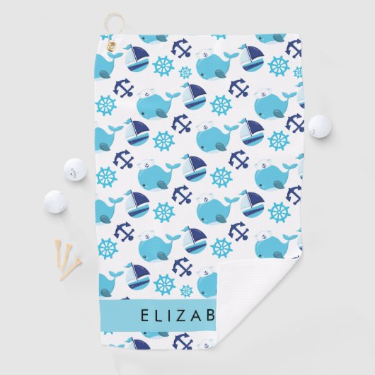 Muster von Walen, Blauen Walen, Ihr Name Golfhandtuch (Insitu)