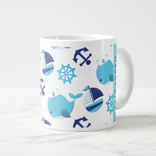 Muster von Walen, Blauen Walen, Ihr Name Jumbo-Tasse (Vorderseite Rechts)