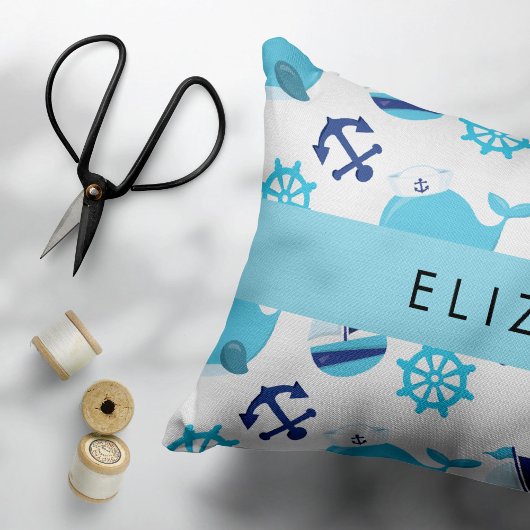 Muster von Walen, Blauen Walen, Ihr Name Kissenbezug