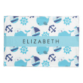 Muster von Walen, Blauen Walen, Ihr Name Kissenbezug (Rückseite)