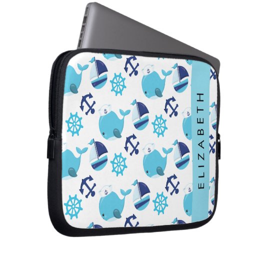 Muster von Walen, Blauen Walen, Ihr Name Laptopschutzhülle (Vorne Rechts)