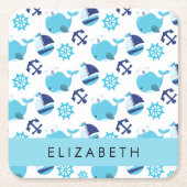 Muster von Walen, Blauen Walen, Ihr Name Rechteckiger Pappuntersetzer (Vorderseite)