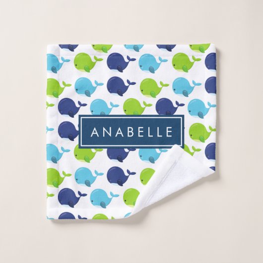Muster von Walen, Niedlichen Walen, Ihr Name Badhandtuch Set (Waschlappen)
