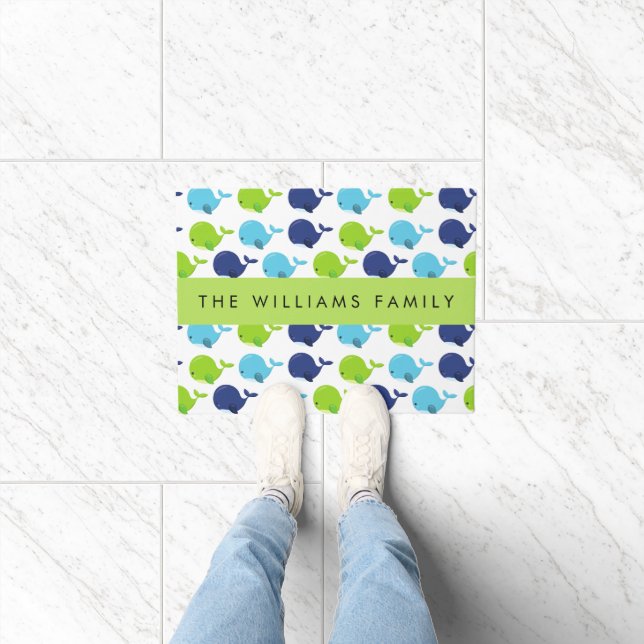 Muster von Walen, Niedlichen Walen, Ihr Name Fußmatte (Indoor)