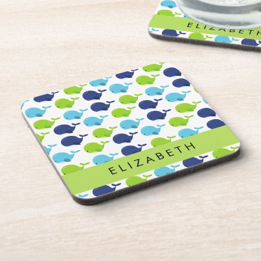 Muster von Walen, Niedlichen Walen, Ihr Name Getränkeuntersetzer (Linke Seite)