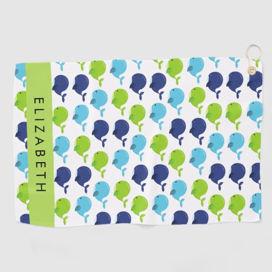 Muster von Walen, Niedlichen Walen, Ihr Name Golfhandtuch (Horizontal)