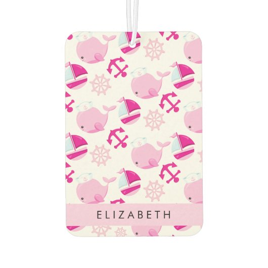 Muster von Walen, rosa Wale, Ihr Name Autolufterfrischer (Rückseite)