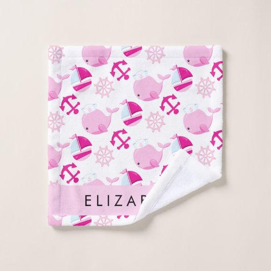 Muster von Walen, rosa Wale, Ihr Name Badhandtuch Set (Waschlappen)