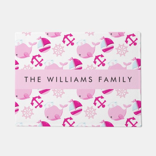 Muster von Walen, rosa Wale, Ihr Name Fußmatte (Vorderseite)