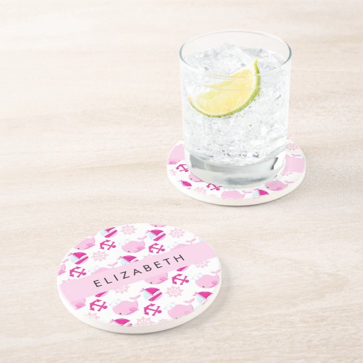 Muster von Walen, rosa Wale, Ihr Name Getränkeuntersetzer (Seite)