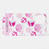 Muster von Walen, rosa Wale, Ihr Name iPhone Hülle (Rückseite (Horizontal))