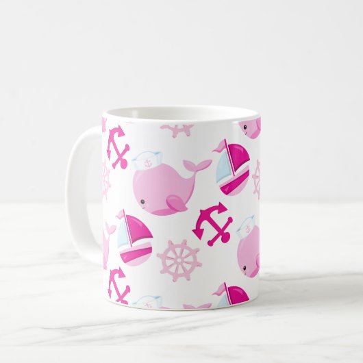 Muster von Walen, rosa Wale, Ihr Name Kaffeetasse (Vorderseite Links)