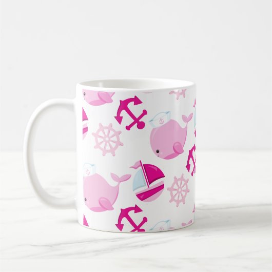 Muster von Walen, rosa Wale, Ihr Name Kaffeetasse (Links)
