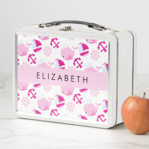 Muster von Walen, rosa Wale, Ihr Name Metall Brotdose