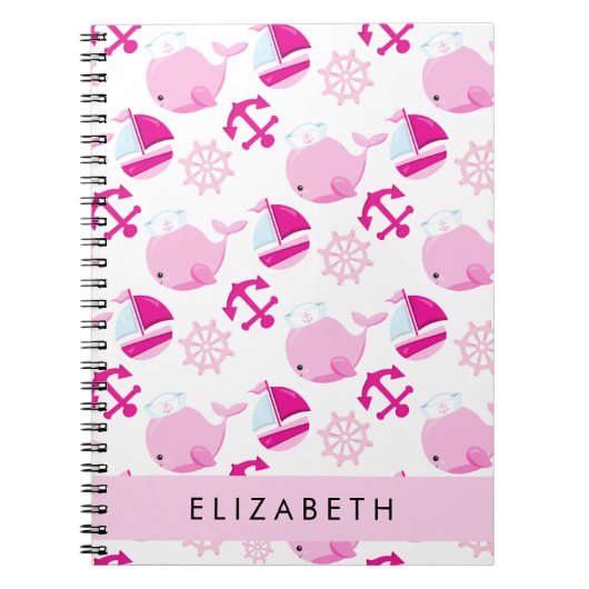 Muster von Walen, rosa Wale, Ihr Name Notizblock (Vorderseite)