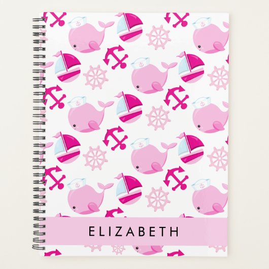 Muster von Walen, rosa Wale, Ihr Name Planer (Vorderseite)