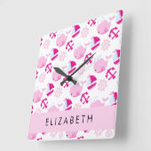Muster von Walen, rosa Wale, Ihr Name Quadratische Wanduhr (Winkel)