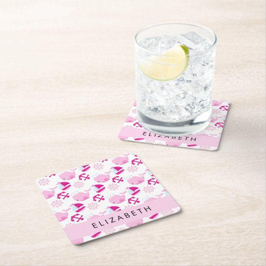 Muster von Walen, rosa Wale, Ihr Name Rechteckiger Pappuntersetzer (Vor Ort)