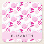 Muster von Walen, rosa Wale, Ihr Name Rechteckiger Pappuntersetzer (Vorderseite)