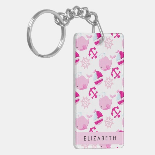 Muster von Walen, rosa Wale, Ihr Name Schlüsselanhänger (Vorderseite links)