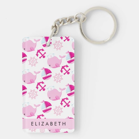 Muster von Walen, rosa Wale, Ihr Name Schlüsselanhänger (Rückseite)