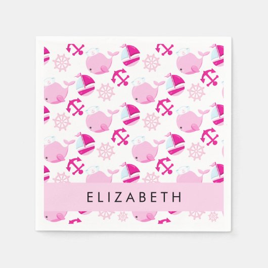 Muster von Walen, rosa Wale, Ihr Name Serviette (Vorderseite)