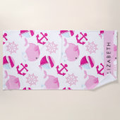 Muster von Walen, rosa Wale, Ihr Name Strandtuch (Vorderseite)