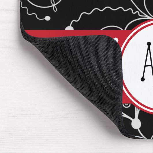 Muster von Wirbel, schwarz und weiß, Monogramm Mousepad (Ecke)