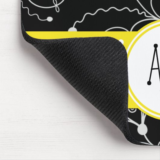 Muster von Wirbel, schwarz und weiß, Monogramm Mousepad (Ecke)