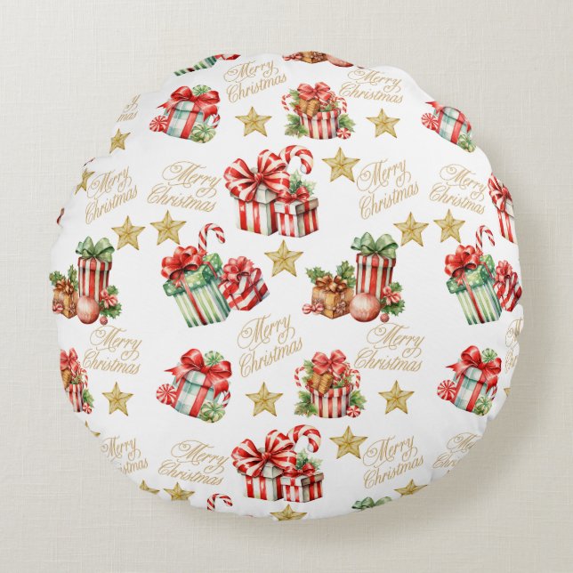 Muster Weihnachtsgeschenke - Aquarellmalerei Rundes Kissen (Vorderseite)
