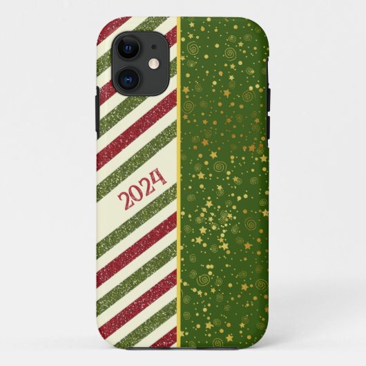 Muster Weihnachtsstreifen iPhone Case (Rückseite)