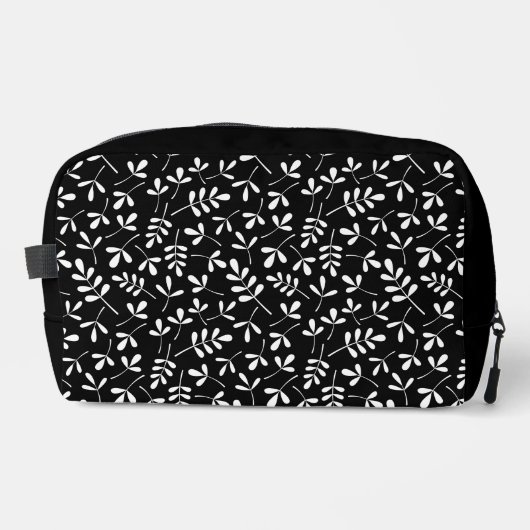 Muster Weiß aus Blätter auf Schwarz Waschbeutel (Vorderseite)