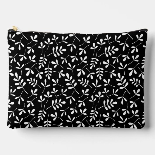 Muster Weiß aus Blätter auf Schwarz Zubehörtasche (Vorderseite)