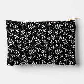 Muster Weiß aus Blätter auf Schwarz Zubehörtasche (Rückseite)