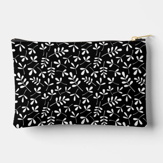 Muster Weiß aus Blätter auf Schwarz Zubehörtasche (Rückseite)