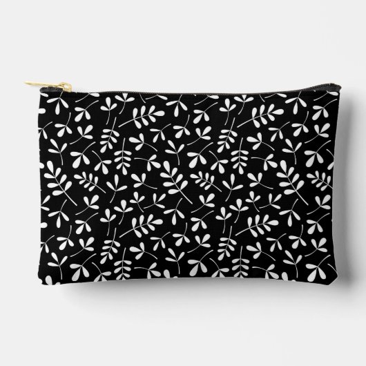 Muster Weiß aus Blätter auf Schwarz Zubehörtasche (Vorderseite)