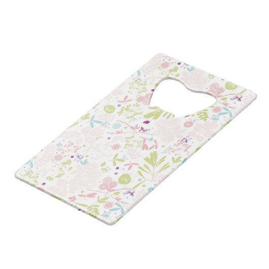 Musteranzeigen mit Blumen Geldkarten Flaschenöffner (Vorderseite Schrägansicht)