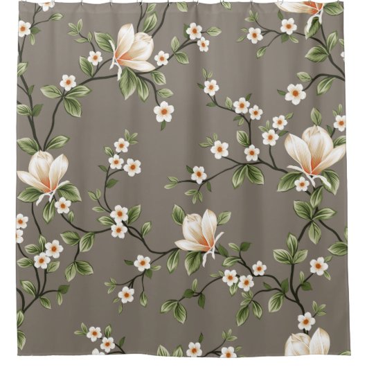 mustered small flowers with green leaves pattern o duschvorhang (Vorderseite)