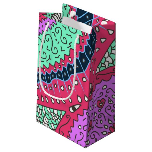 Musterfarben Kleine Geschenktüte (Rückseite Schrägansicht)
