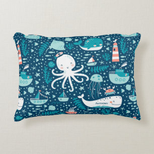 Musterjunge Navy Blue and White Nautical Ocean Dekokissen