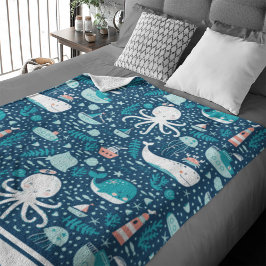 Musterjunge Navy Blue and White Nautical Ocean Fleecedecke