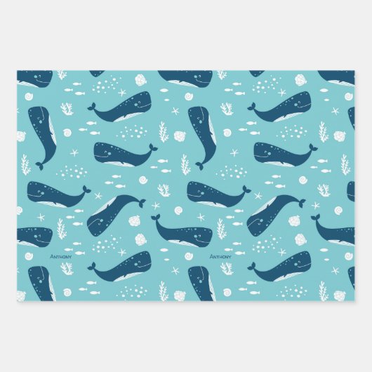 Musterjunge Navy Blue and White Nautical Ocean Geschenkpapier Set (Vorderseite 3)