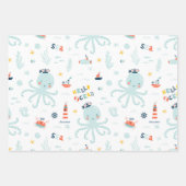 Musterjunge Navy Blue and White Nautical Ocean Geschenkpapier Set (Vorderseite 2)