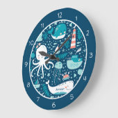 Musterjunge Navy Blue and White Nautical Ocean Große Wanduhr (Winkel)