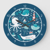 Musterjunge Navy Blue and White Nautical Ocean Große Wanduhr (Vorderseite)