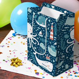 Musterjunge Navy Blue and White Nautical Ocean Mittlere Geschenktüte